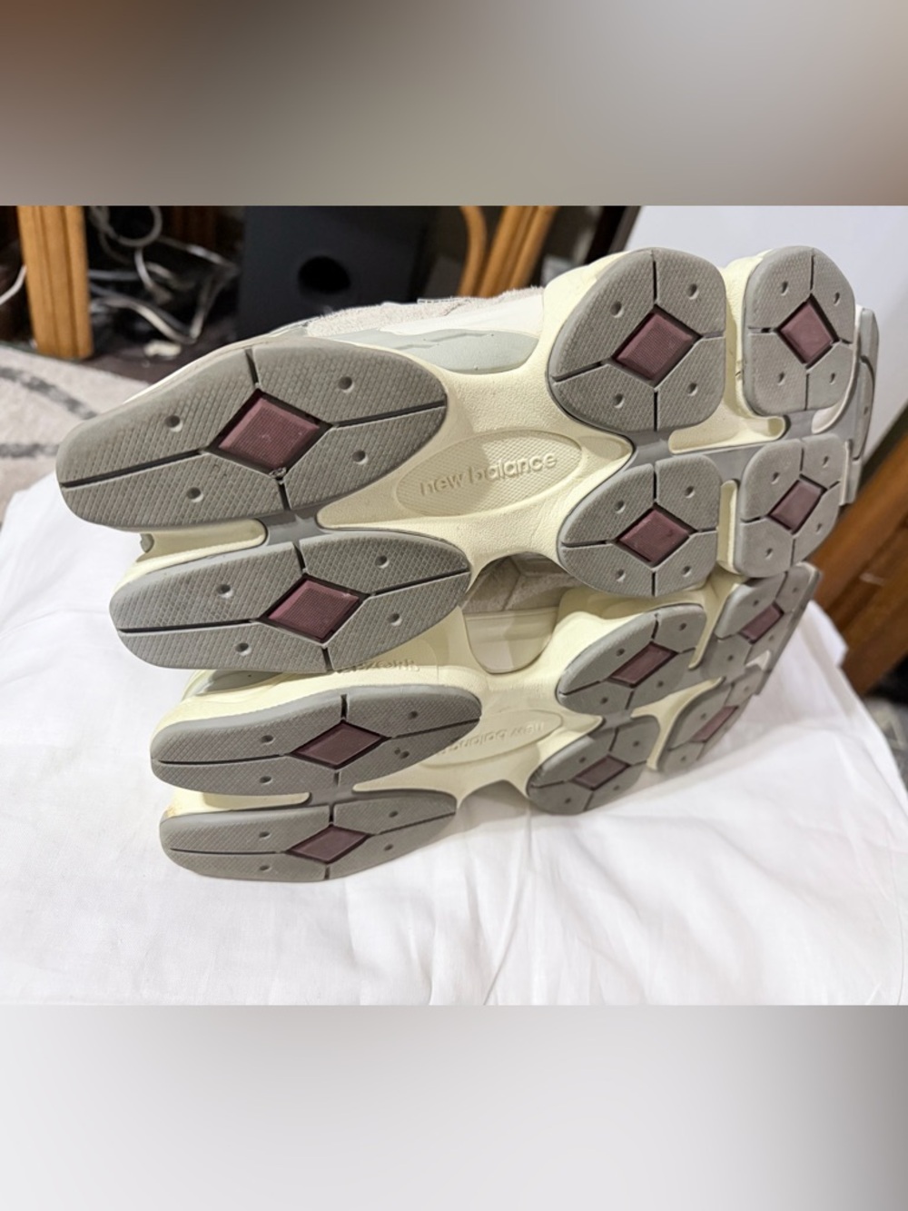 New Balance 9060 Grey and Cream Men's Athletic Sneakers - Picture 4 of 4